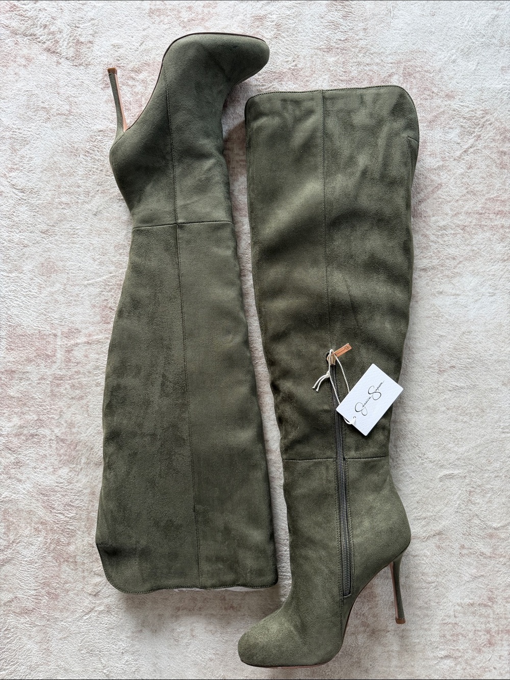 Jessica Simpson Nicolosi Olive Green Over-the-Knee Stiletto Boots Wide Calf